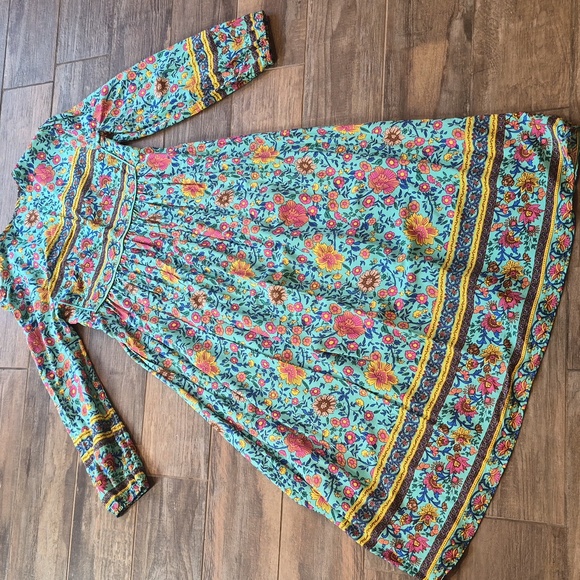 XXS/XS R. Vivimos Turquoise Floral Long Sleeve Tassel Detail Midi/Maxi Dress - Picture 9 of 9